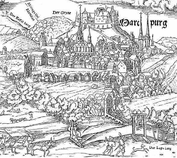 Марбург на гравюре XVI в