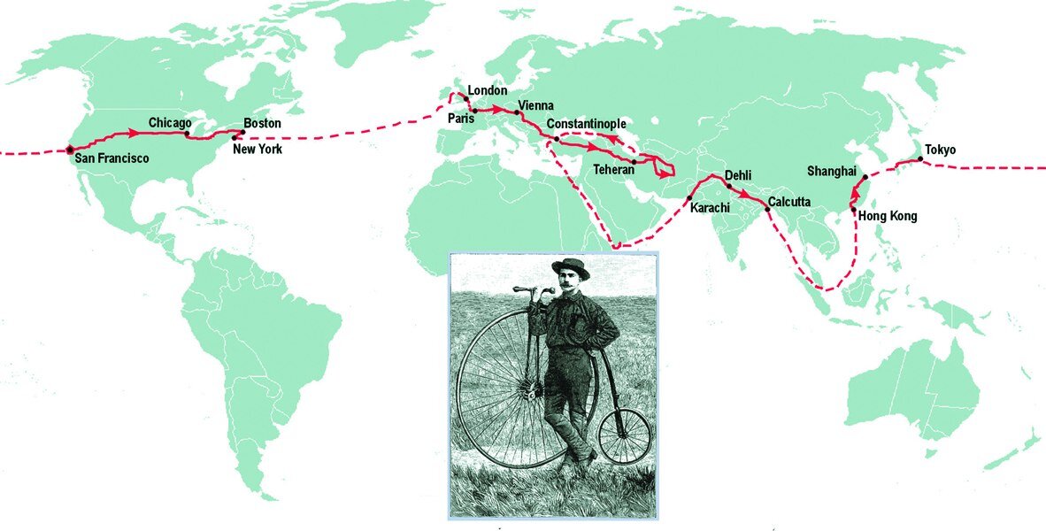 Маршрут кругосветки Томаса Стивенса.