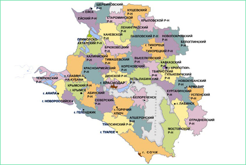 Краснодар кубанский округ. Карта Краснодарского края с районами. Краснодарский край карта с городами и поселками. Карта Краснодарского края по районам. Карта Краснодарского края села станицы.