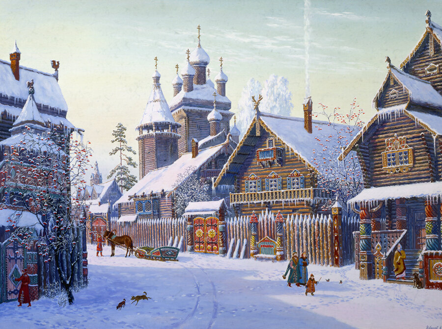 Славянское селение. Источник: http://всеволодиванов.рф/index.php/kartiny/tripole/images/drevneischay/12Явление_хвостатой_кометы2005.jpg