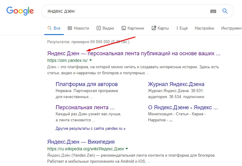 Так вы попадёте на сайт Яндекс.Дзена