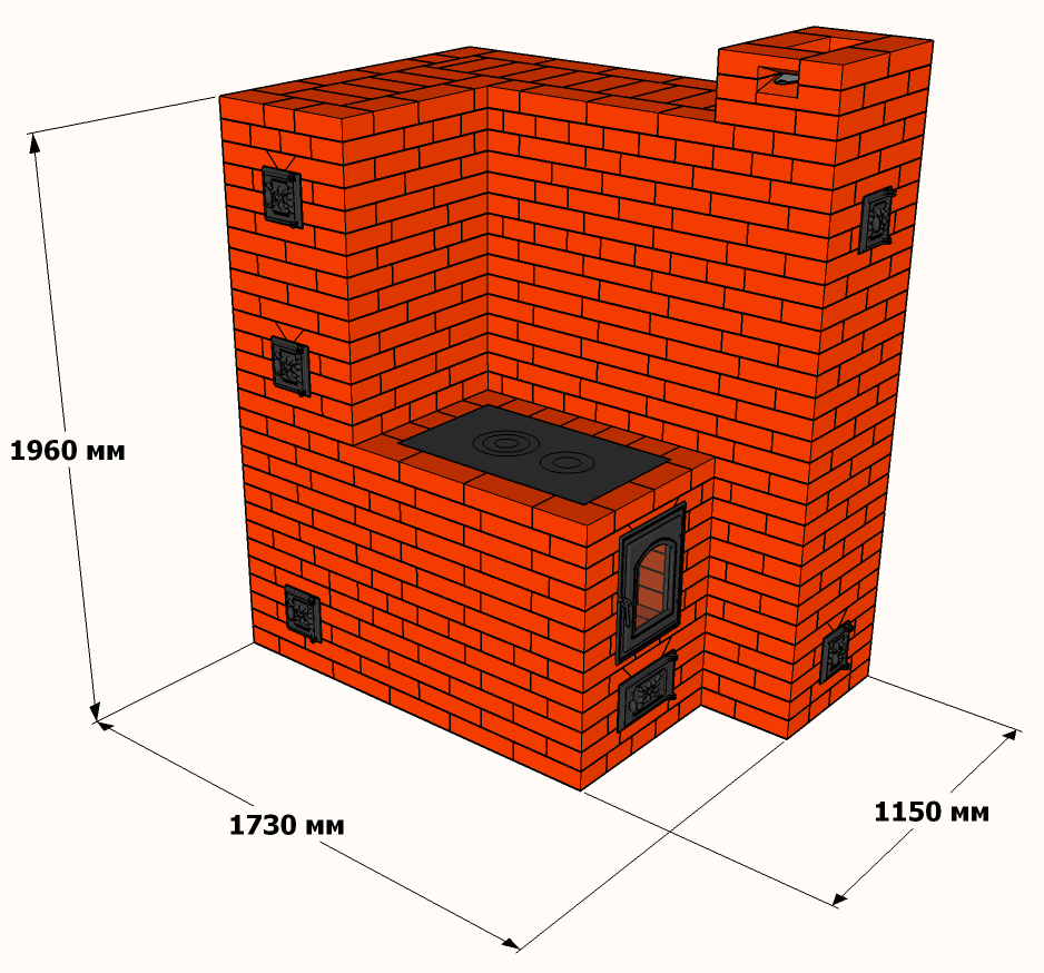 Порядовка отопительной печи 3х4 кирпича с лежанкой
