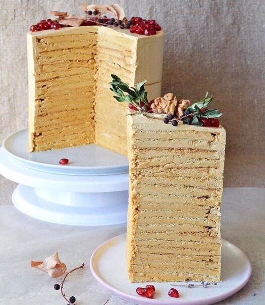 Торт Микадо

Тесто:
-3 яйца;
-1 ст (200-мл)сахара;
-200 гр сливочного масла 82%;
-200 гр сметаны 20%;
-4-5 ст муки;
-1 ч.л соды;
-щепотка соли;
-пачка ванильного сахара или щепотка ванилина;

Приготовление:

Смешать сметану с содой и оставить на полчаса-час. Очень мягкое,но не растопленное масло взбить с сахаром,ванильным сахаром и солью.

Продолжая взбивать, добавить по одному яйца. Получится пышная кремообразная масса. Добавить сметану с содой,немного взбить.

Добавляем постепенно муку, хорошо промешивая, но не всю,оставив некоторую часть для замешивания на столе. Когда тесто приобретет густую форму,отправить его на предварительно просеянную муку на столе и вымешивать очень аккуратно и нежно.

Забивать тесто нельзя,лучше подсыпать под каждый корж муку при формировании. В моем случае торт был 24 см высотой и 17 в диаметре) Это не классический вариант подачи,но если кого устраивает

Башня (кстати в переводе с японского Микадо - «высокие ворота» или «величественная стена», так что думайте), тесто вышло на 1,4 кг, коржей было 20, соответственно каждый по 70 гр.

Если предполагаете классический вариант, необходимо тесто поделить на 6 частей и раскатывать на предварительно прогретом противне,максимально тонко, а также проколоть вилкой.

Выпекать при 200 градусах, до ровного, приятного ,золотистого цвета. Аккуратнее, коржи очень хрупкие.

Крем:

-400 гр сливочного масла 82%;
-2 банки вкусной вареной сгущенки;
-ванилин или ванильный сахар;

Приготовление:
Мягкое масло взбивать до увеличения более 10 мин, для того чтобы «приглушить» вкус масла.

Добавить вареную сгущенку, ванилин, взбить до однородной консистенции. Крем получается очень нежным,похожим на крем брюле.

Сборка:
Взвесить общую массу крема и поделить соответственно количеству коржей (если вы как и я помешанны на «идеальном разрезе»

)Отправить в холодильник,завернув в пищевую пленку,поставить под прес. Когда коржи «улягутся»,промазать бока торта.

Украсить на ваш вкус или же как в классическом варианте щедрой шапкой темного,вкусного шоколада. Резать предварительно нагретым ножом

Сохраните у себя и поделитесь с друзьями