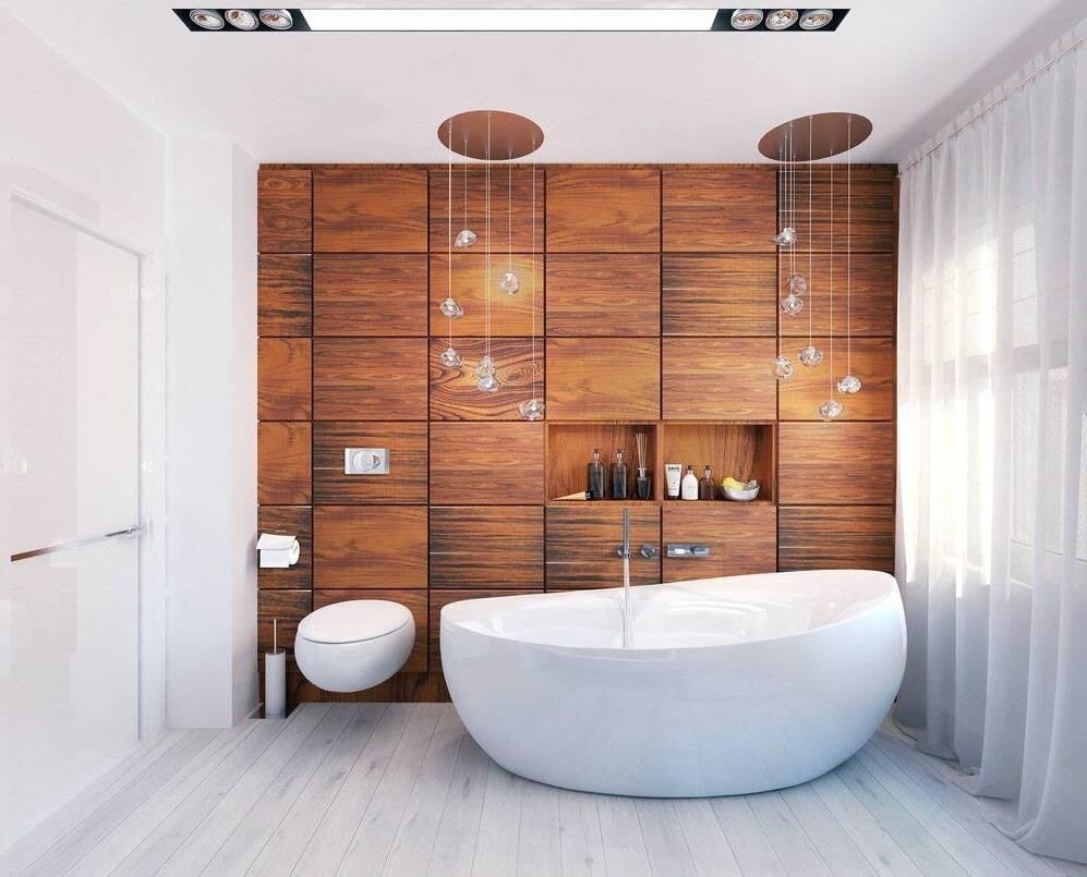 Модный дизайн маленькой ванной комнаты с угловой ванной или душевой 2022 года