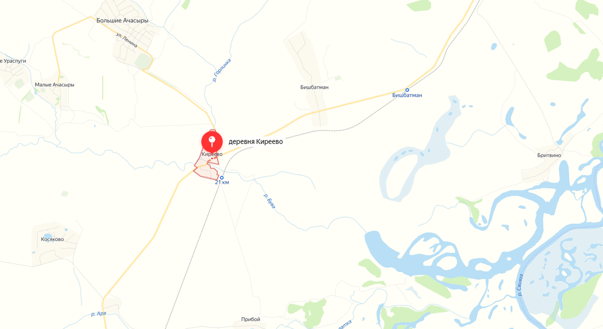 Местоположение деревни Киреево, по Яндекс Картам.