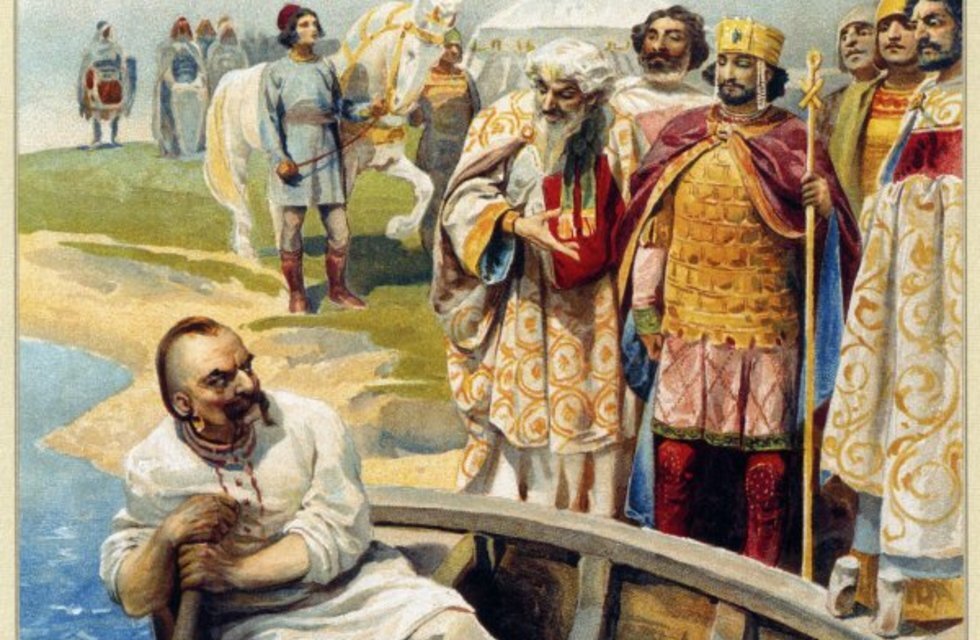 Святослав встречается с Цимисхием. Художник Клавдий Лебедев