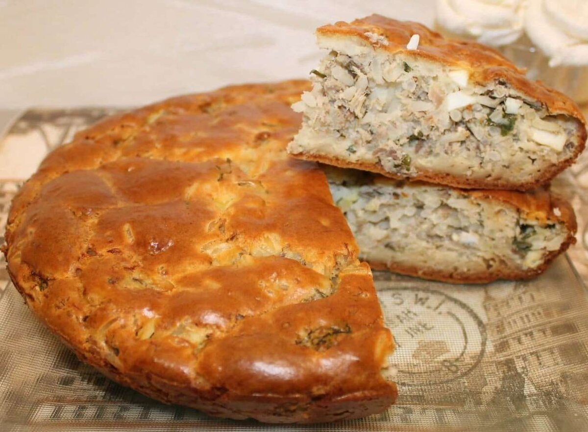 	 Заливной пирог с рыбными консервами.