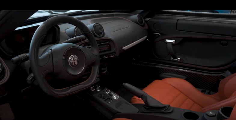 Дизайн передней части салона модели  Alfa Romeo 4C 2019 года.