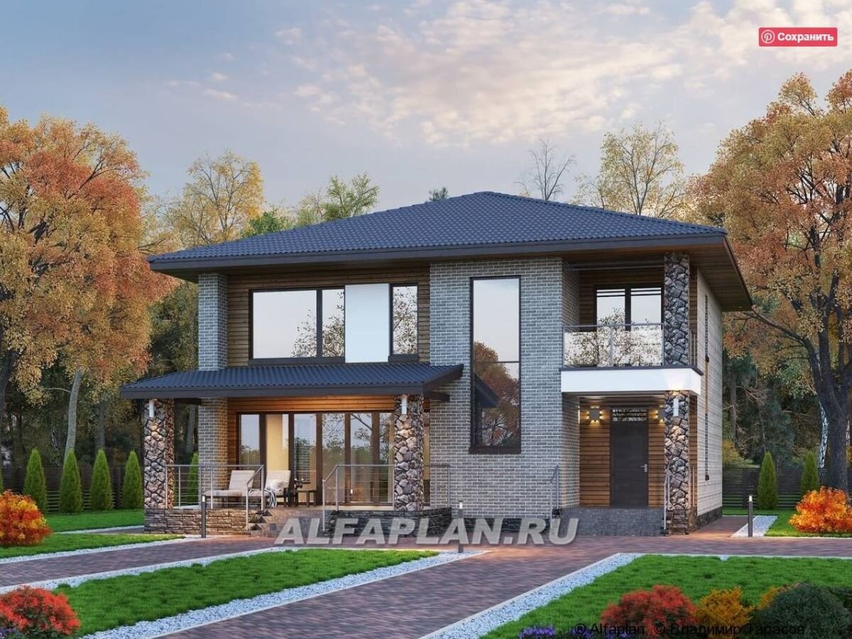 НА СЛАЙД-ШОУ 4 ФОТО: Проект загородного дома "Эрго" 932А, прямой вариант планировки дома  © Владимир Тарасов