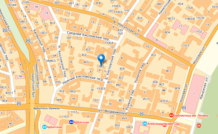 Большой, Малый, Средний и Нижний Кисловские переулки на карте Москвы 