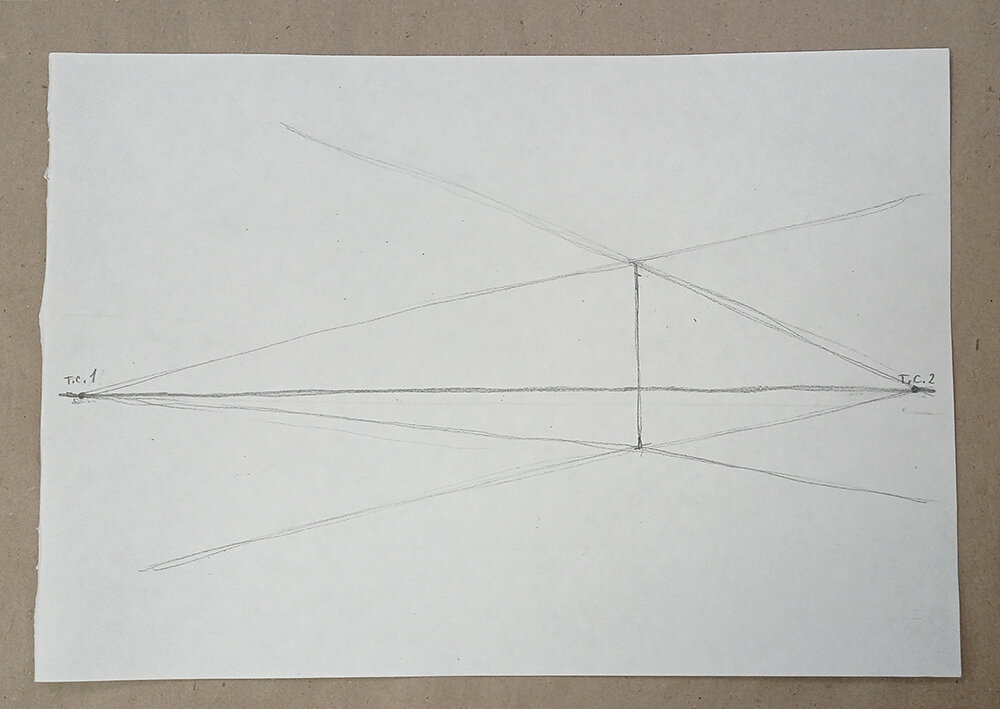 Угол комнаты, горизонт и направление на точки схода