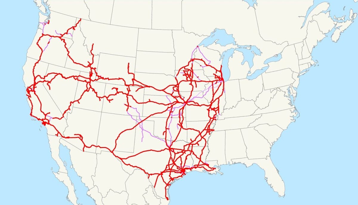 Карта железных дорог америки