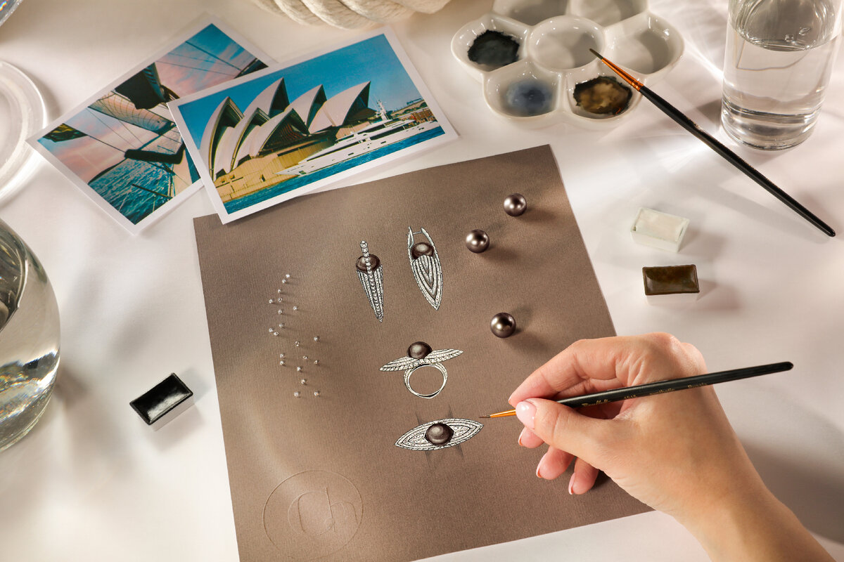 Эскиз сета "Сидней" с бриллиантами и жемчугом Таити