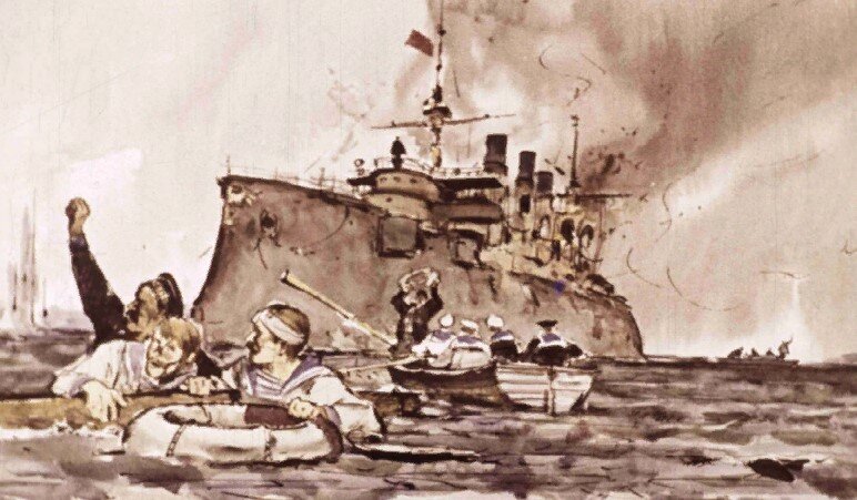 Матросы крейсера "Очаков" во время пожара во время восстания в 1905 году