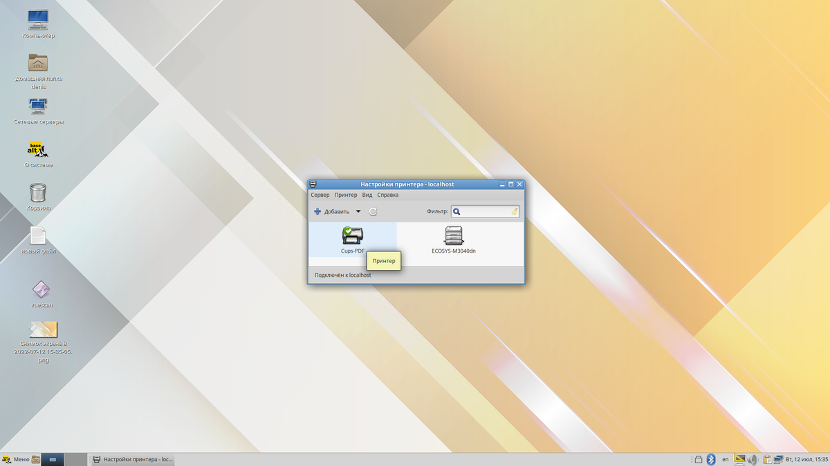 Окно настройки принтера