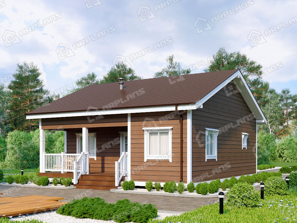 Фото 2 одноэтажного каркасного дома с 2 спальнями, котельной и террасой. Общая площадь 81 кв м. Источник arplans.ru Проект И-058