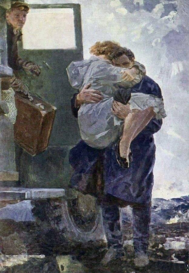 Картина «Жена приехала». Худ. Ливий  Щипачев, 1959 год 