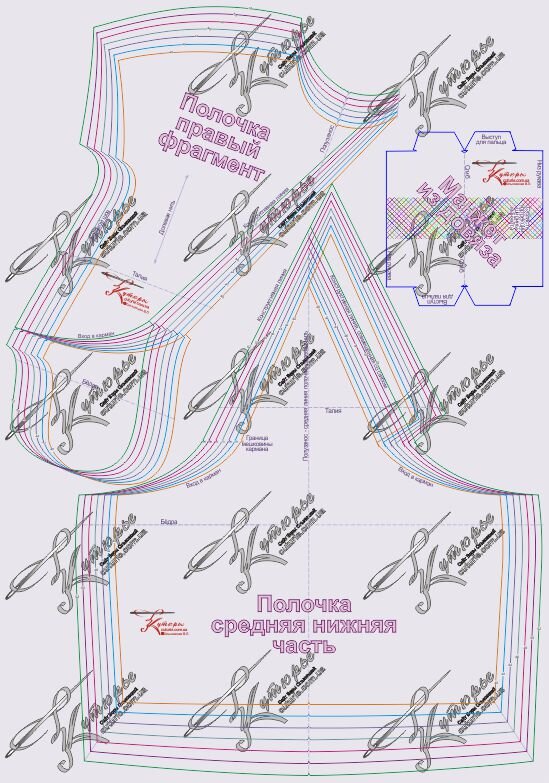 Фрагменты размоделированной выкройки полочки платья и манжета