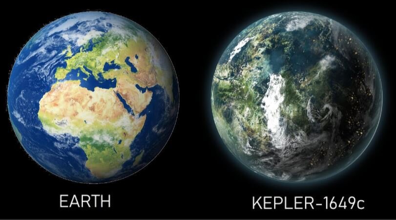 Слева Земля, справа Кеплер-1649с