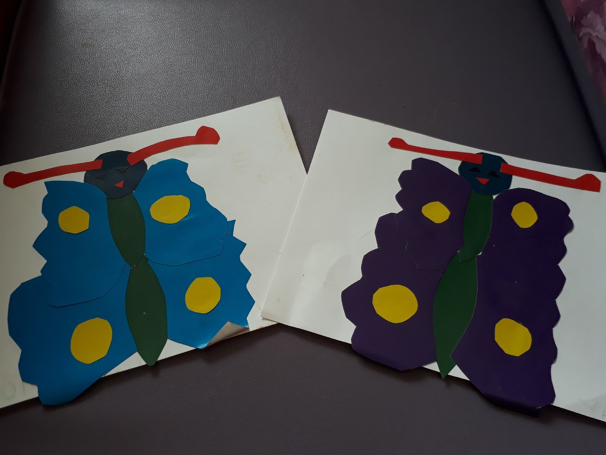 Личное фото сделанной детьми аппликации бабочки