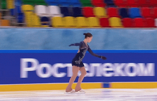 Софья Самоделкина выполняет каскад 3А+3Т на этапе Кубка России 2020 (источник - youtu.be/oADvpBpIbN8)