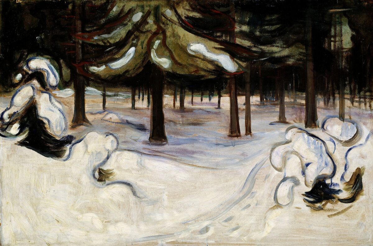 Эдвард Мунк, «Зима в лесу», 1899.