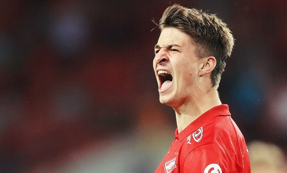    18-летний Павел Мелешин в дебютном матче за "Спартак" забил победный гол. Фото: телеграм-канал ФК "Спартак"