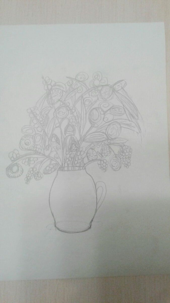 букет в подарок, задание в художественной школе, дистанционное обучение, рисунок