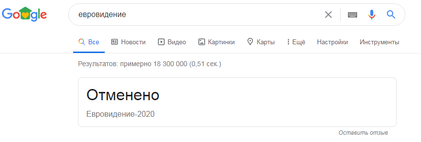 Первый ответ на запрос в поисковике по слову "Евровидение"