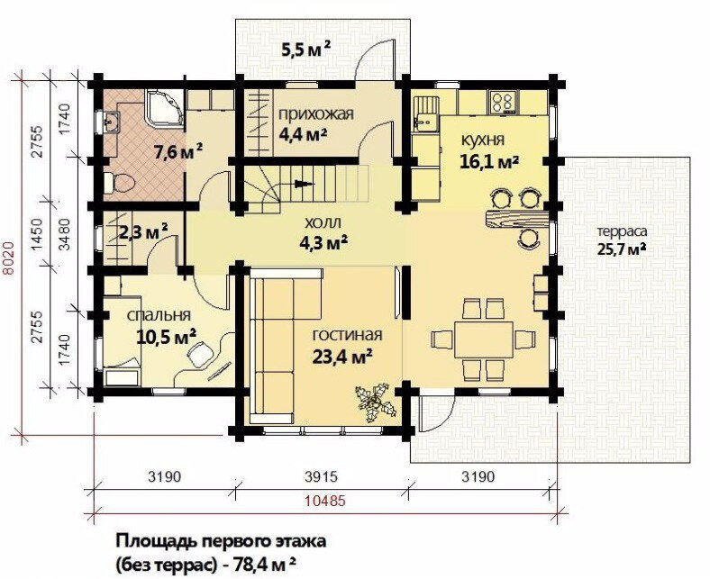 Здесь можно разместить до 12 человек. Дом 8х10 м. из бруса, с мансардным этажом и вторым светом, площадью 131 м² ??