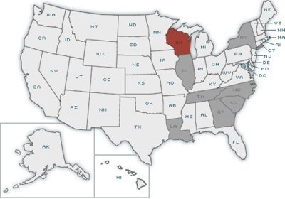 Штат Висконсин на карте США