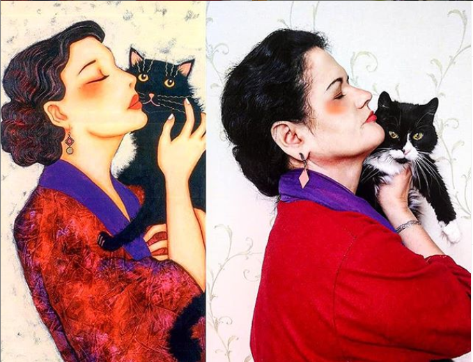 Работа пользователя инстаграм: @bobrovanatalia1907 Корини Аурелия Рейгнер "Женщина с чёрной кошкой"