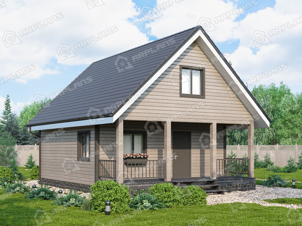 Фото 2 двухэтажного каркасного дома с мансардой, 2 спальнями и террасой, 80 кв м. Источник arplans.ru Проект И-085