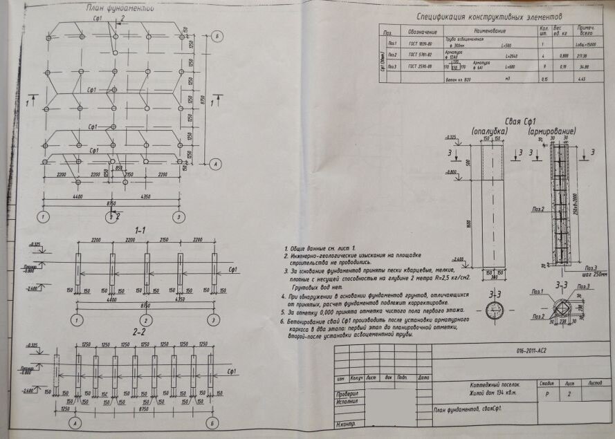 План фундамента, свая Сф1
