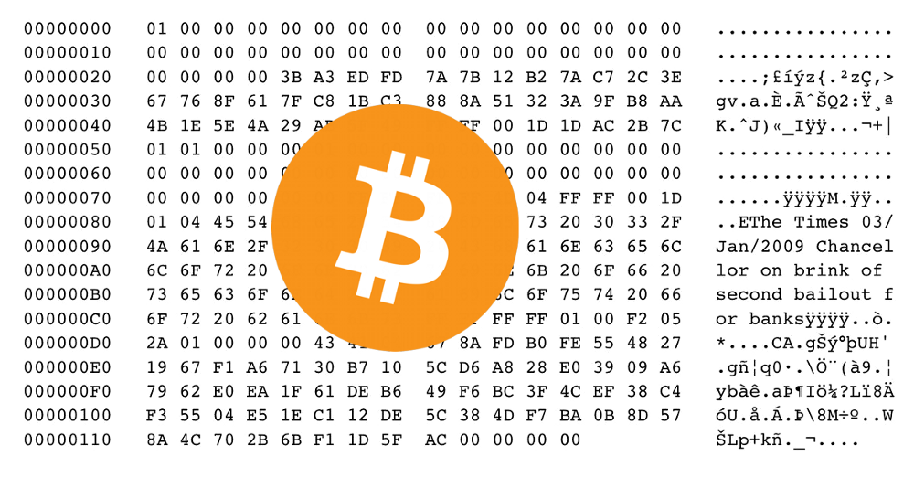 Фрагмент дампа блока Genesis Биткоина 