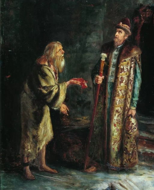 Г.Г. Мясоедов, "Иван Грозный в келье псковского старца Николы Салоса"