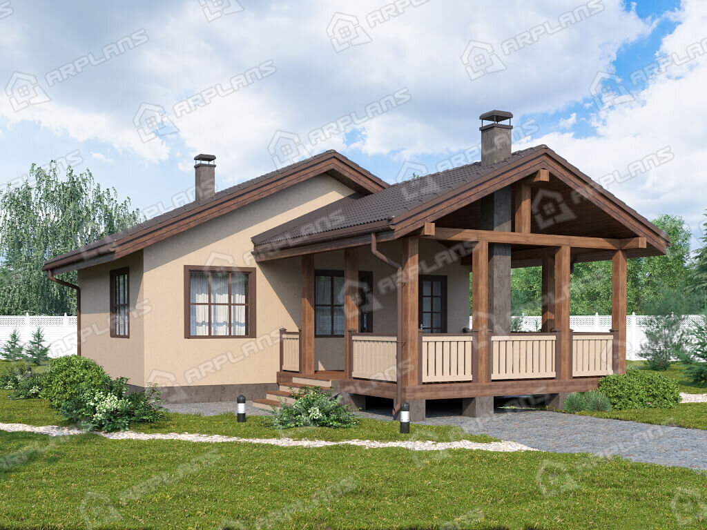 Фото 1 одноэтажной бани из блоков с комнатой отдыха и террасой. Общая площадь 66 кв м. Источник arplans.ru Проект Б-078