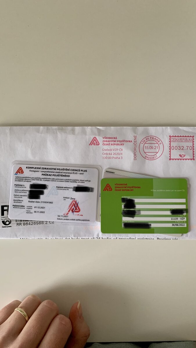 Коммерческая страховка дочери белая,моя зелёного цвета.У граждан ЕС 🇪🇺 синяя карта.