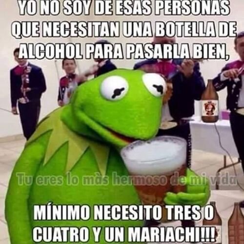 Перевод: Я не из тех, кому нужна бутылка алкоголя, чтобы хорошо провести время, мне нужно минимум 3 или 4 и мариачи (это народная мексиканская музыка или музыкант, исполняющий ее)
