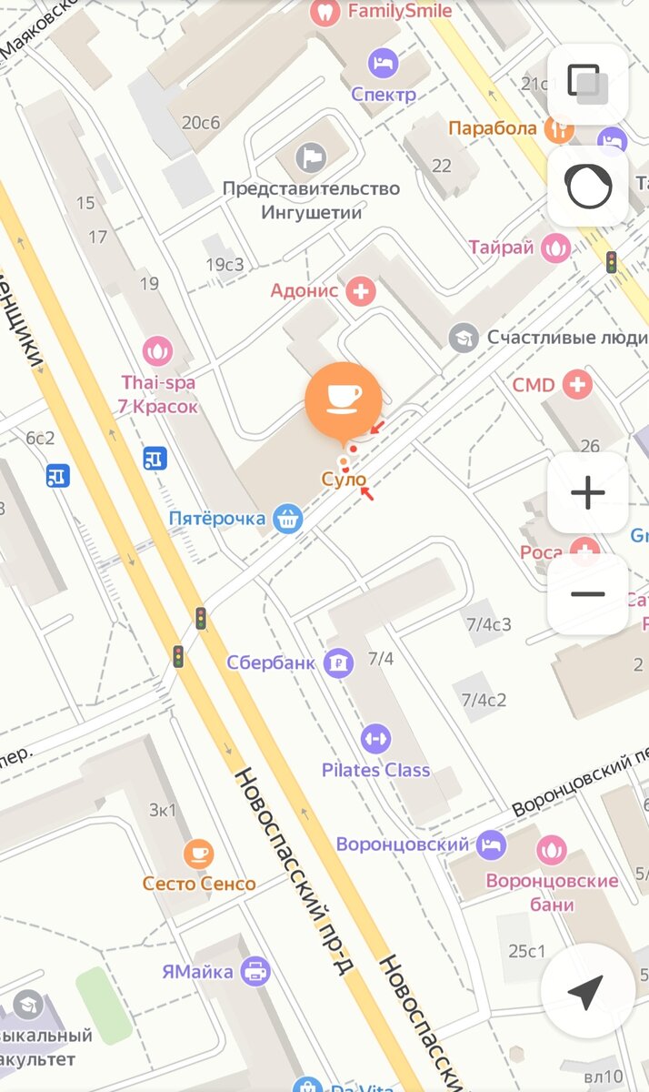 Адрес грузинского кафе "Суло" на карте