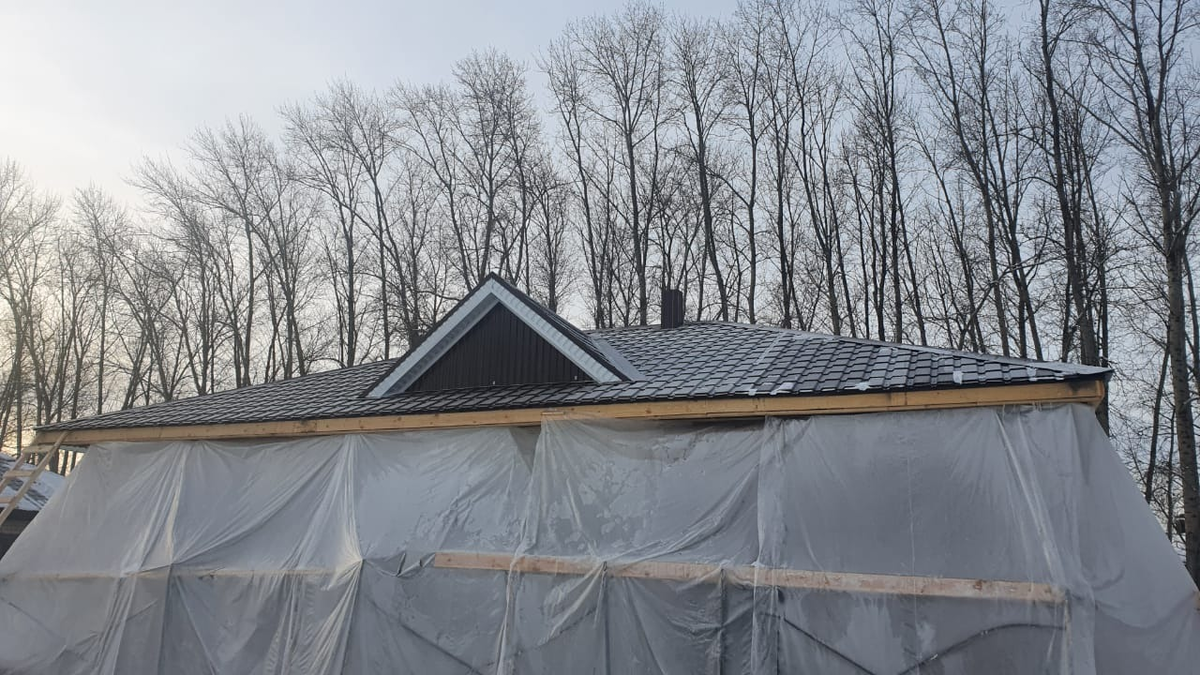 Монтаж "мокрого фасада" зимой под пленкой с газовыми пушками