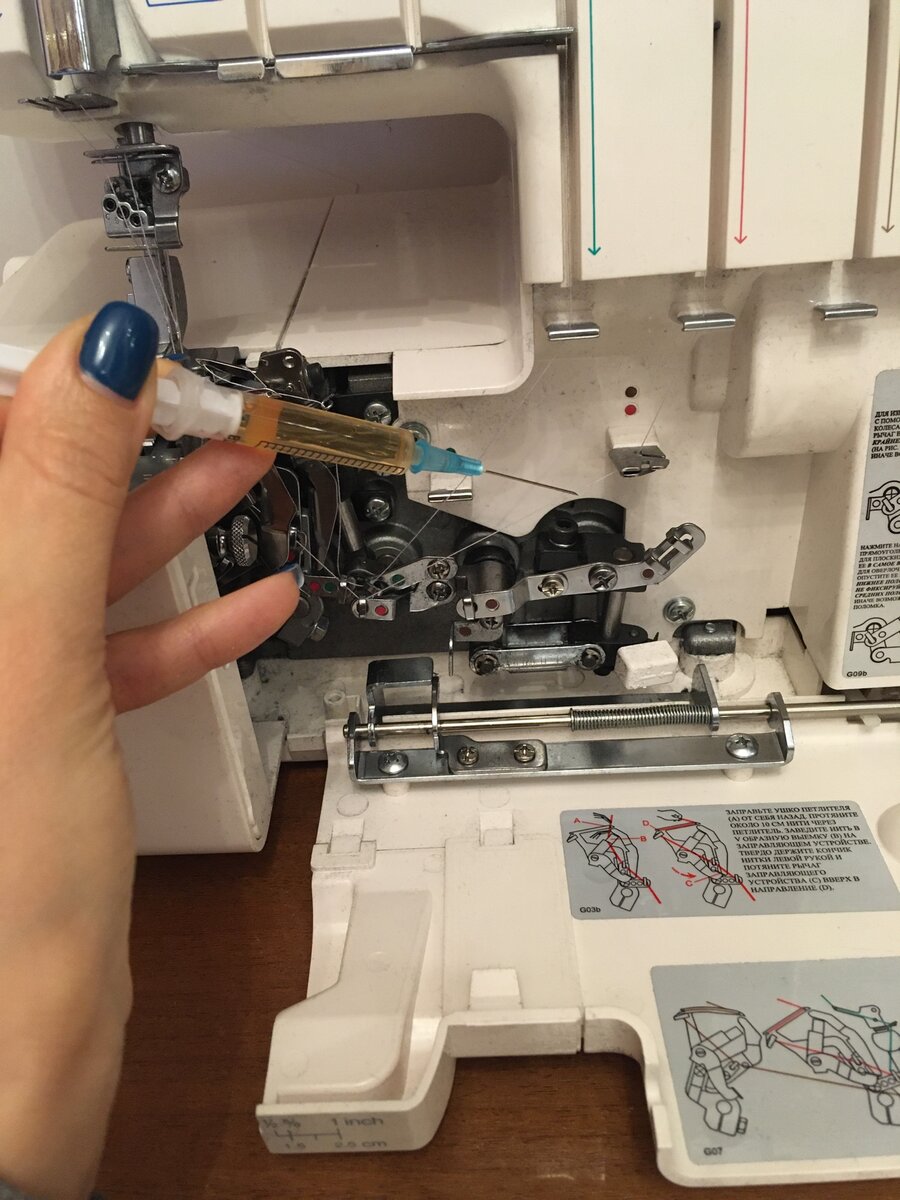 Смазка коверлока с помощью шприца