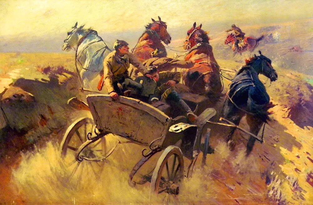 Тачанка (Выезд на позиции). Картина Митрофана Грекова, 1933 год.