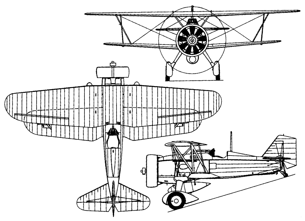 Истребитель- бомбардировщик Кертисс BF2C-1 (схема внешнего вида)