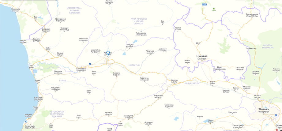 на карте хорошо видно, для посещения Кутаиси необходимо сойти с основной трассы