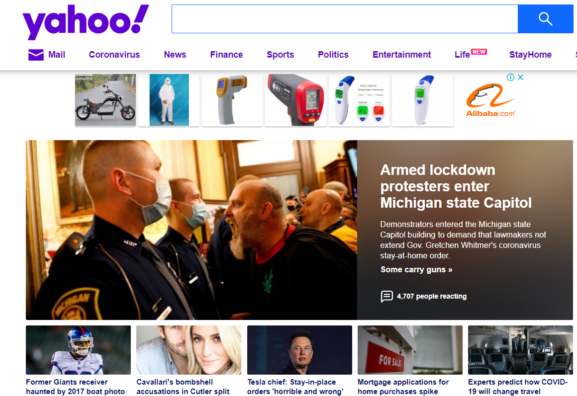 Главная новость в Американском поисковике выделена большим фото и жирными буквами. По-моему комментарии излишне! От 01.05.2020 Время 0:22. 