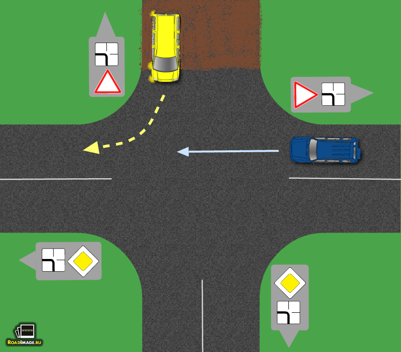 У кого из автомобилей преимущество в проезде перекрёстка?