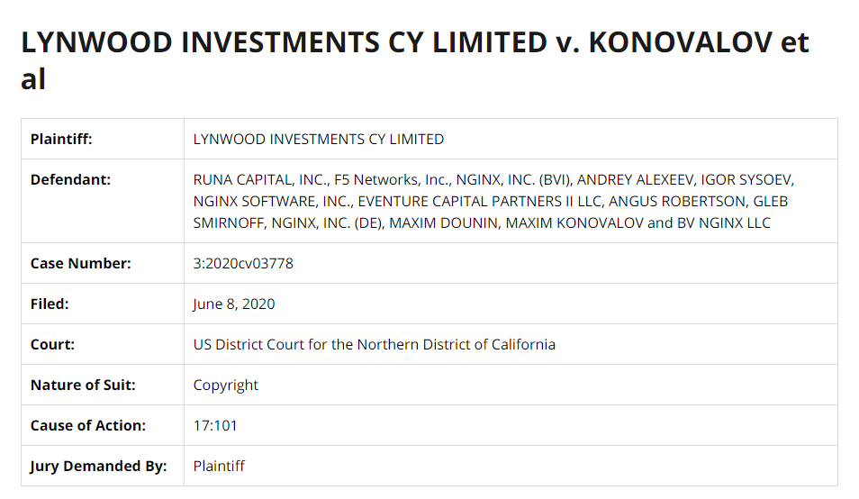 Судебный иск против NginX