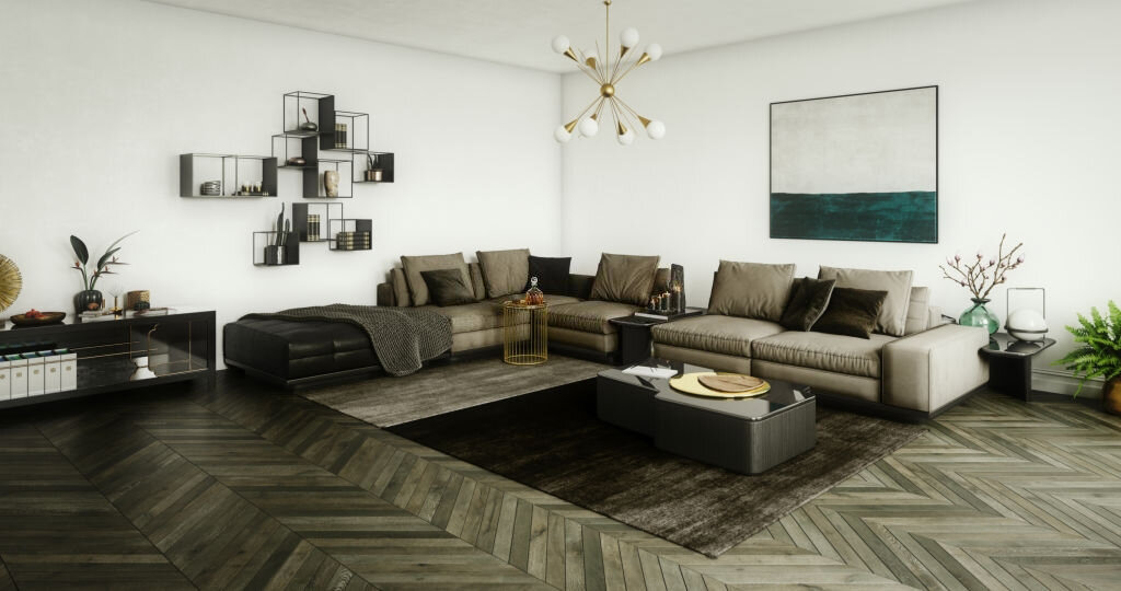 Картина в интерьере гостиной.