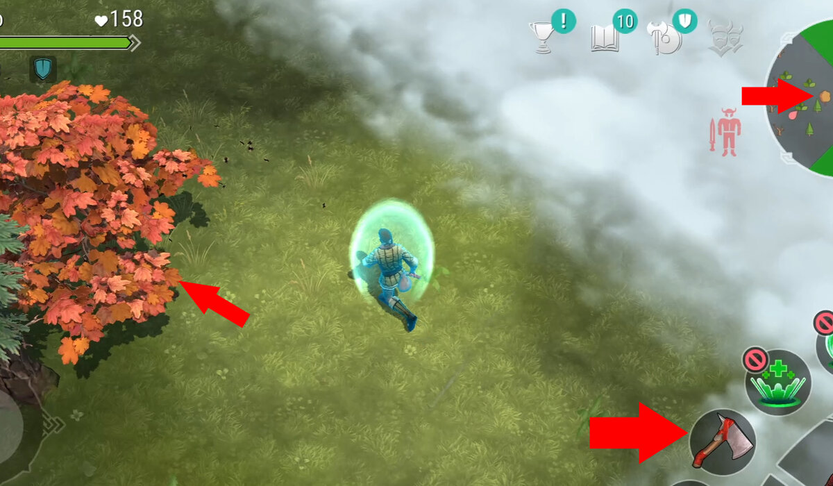 Стрелочками обозначены сам клен, его обозначения на миникарте, а также топор